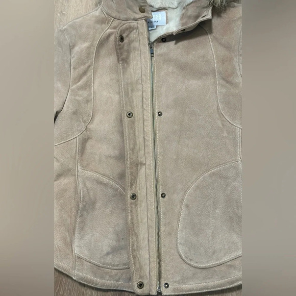 Wilsons Maxima Vintage Leather Hooded Jacket Fur Trim Tan Women’s Large - Picture 4 of 9